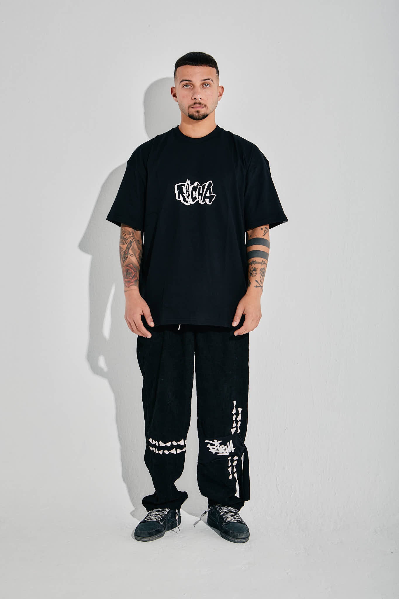 Black Strapped Corduroy Pants