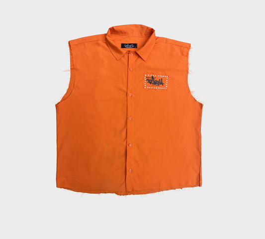 Richa Buttoned Muscle Tee- Orange